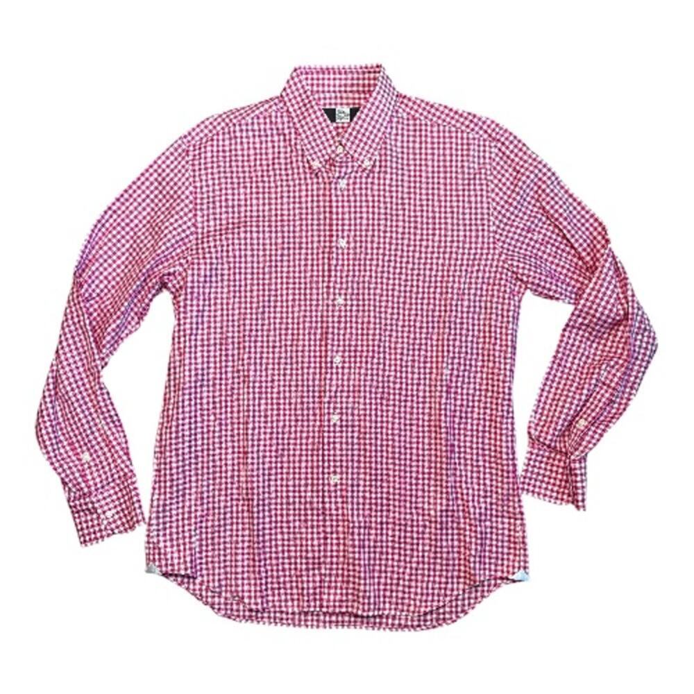 Saks Fifth Avenue Berry White Gingham Button Down Long Sleeve Shirt Men's 42/M
